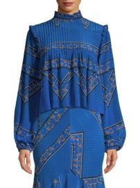 GANNI - SANDWASHED SILK HIGH-NECK PRINTED BLOUSE at Saks Fifth Avenue